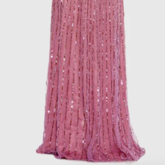 MAC DUGGAL 5720 SEQUINED WRAP OVER BISHOP SLEEVE MAUVE GOWN sz 8 - Picture 5 of 5